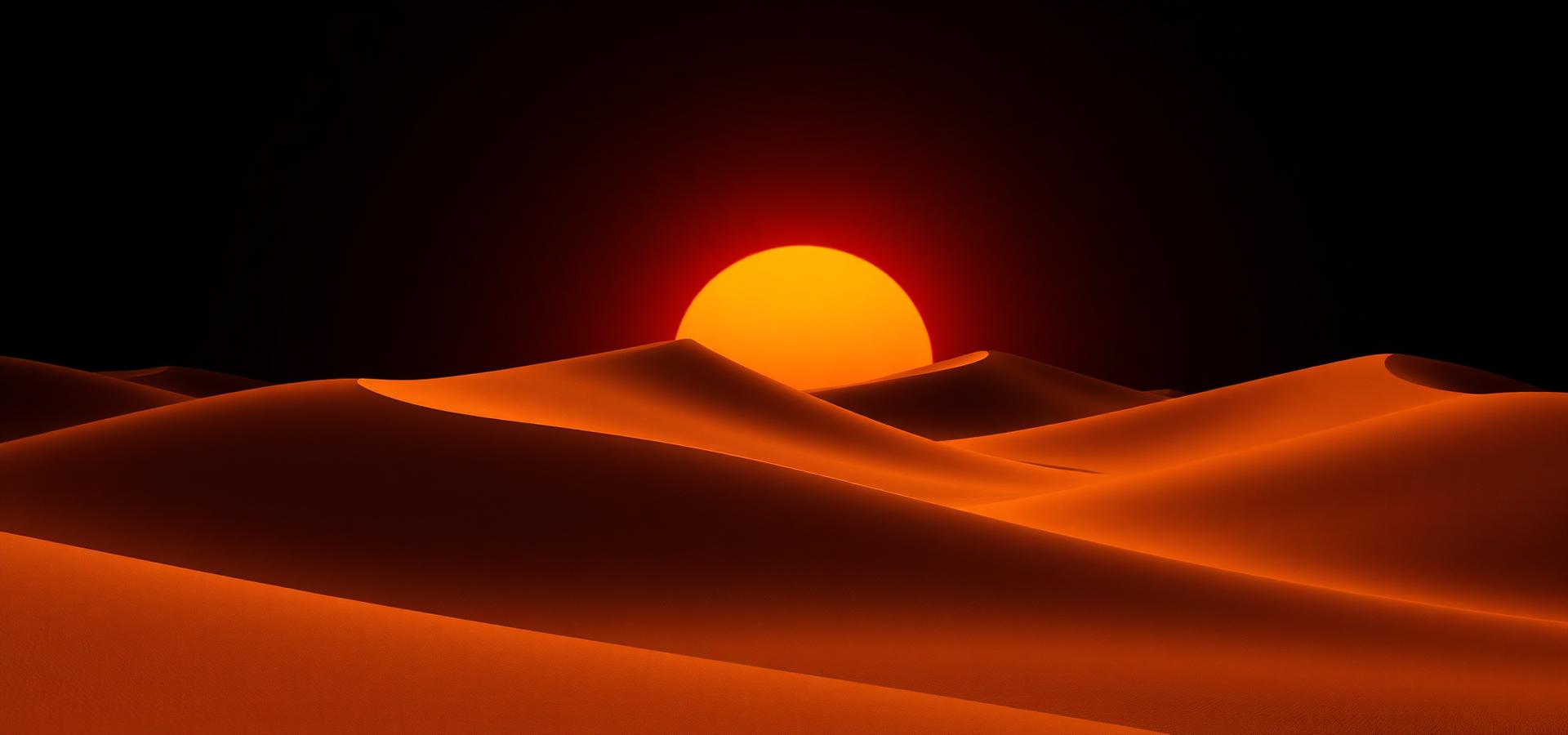 Orange sunset gradient over sculptural dunes